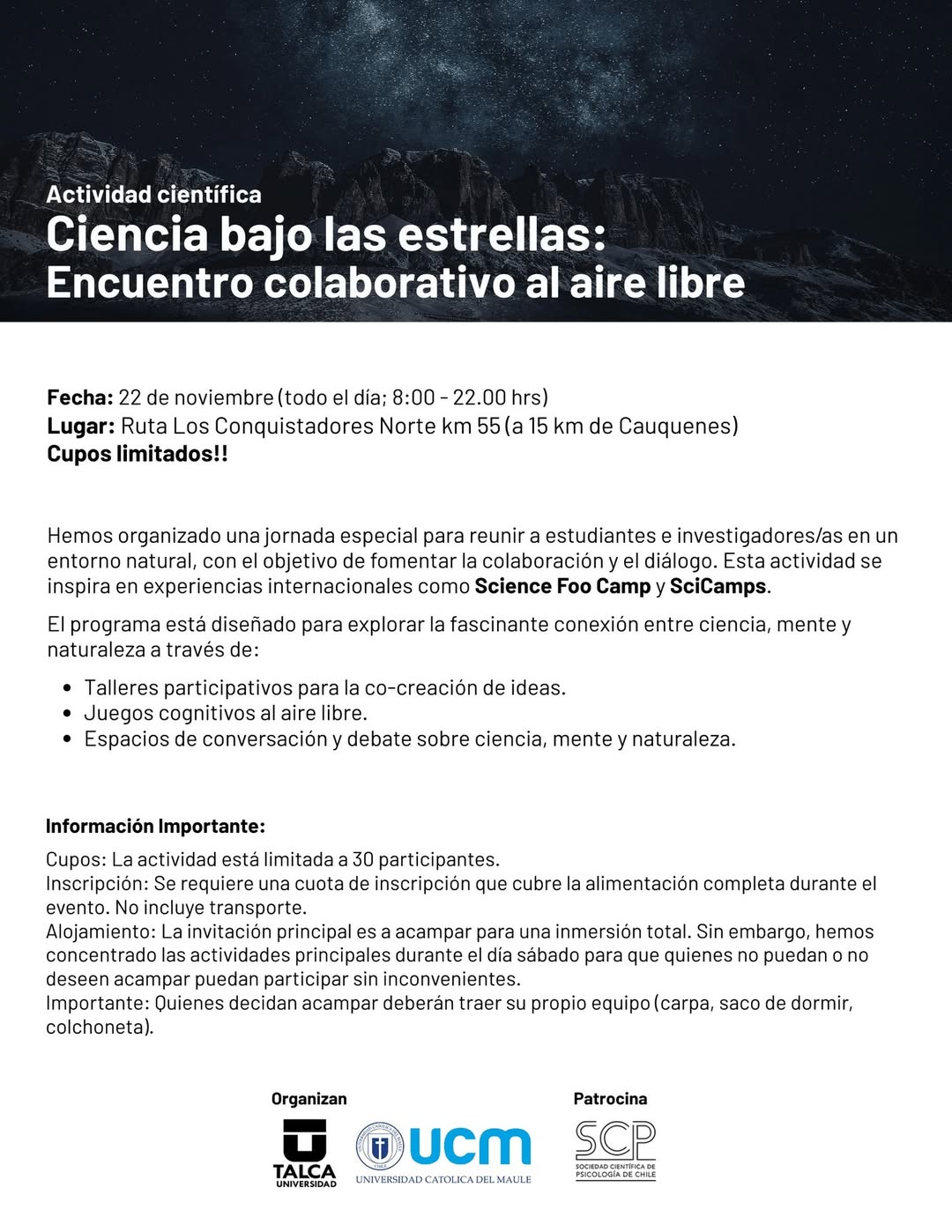 Ciencia bajo las estrellas: Encuentro colaborativo al aire libre